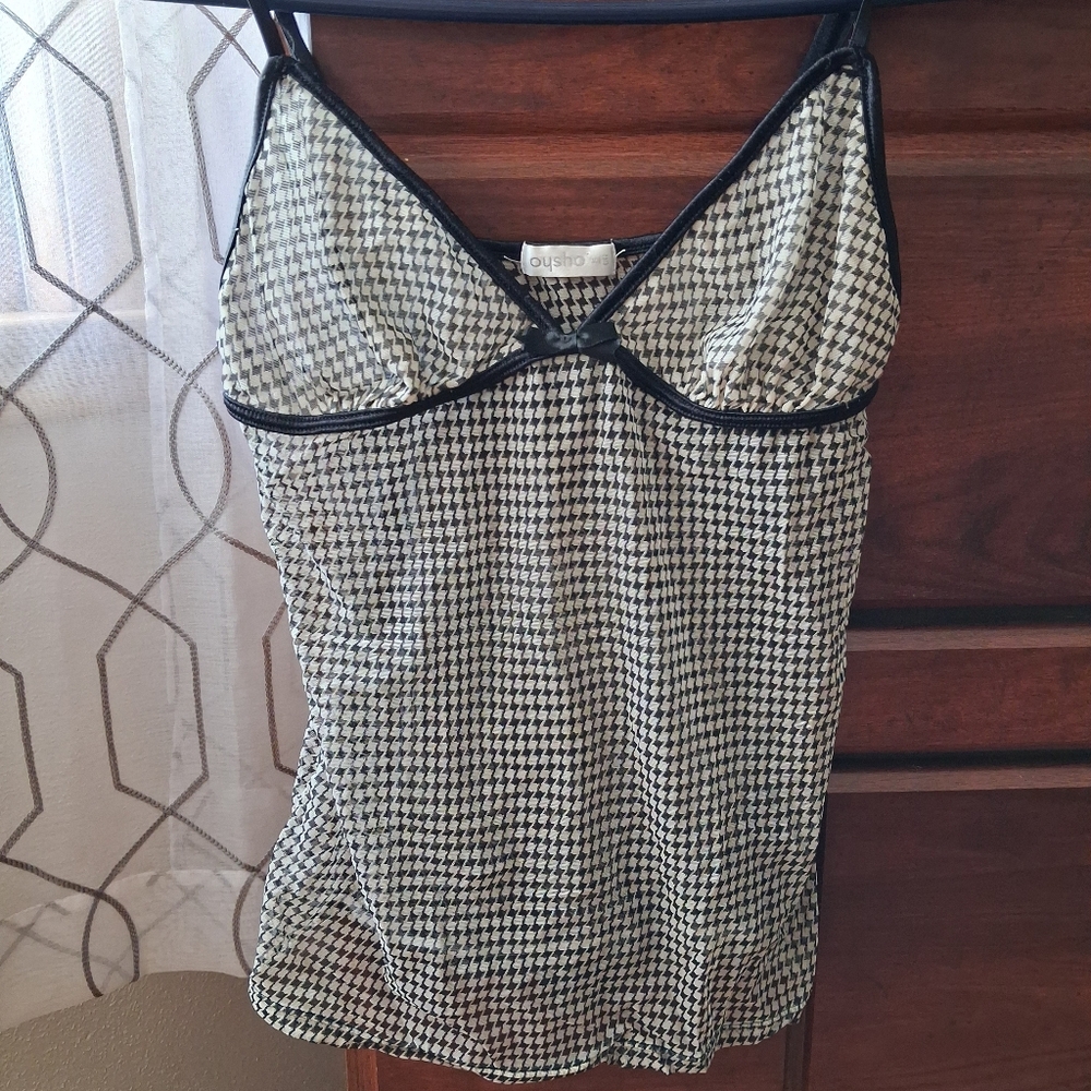 Diane Von Furstenberg Black and White Houndstooth Camisole